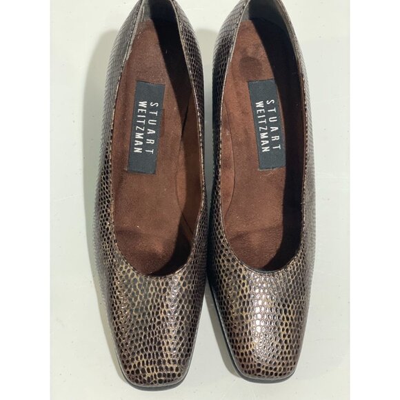 Stuart Weitzman Brown Snakeskin Leather Block Heel Pumps Size 6B Made Spain - Picture 14 of 14